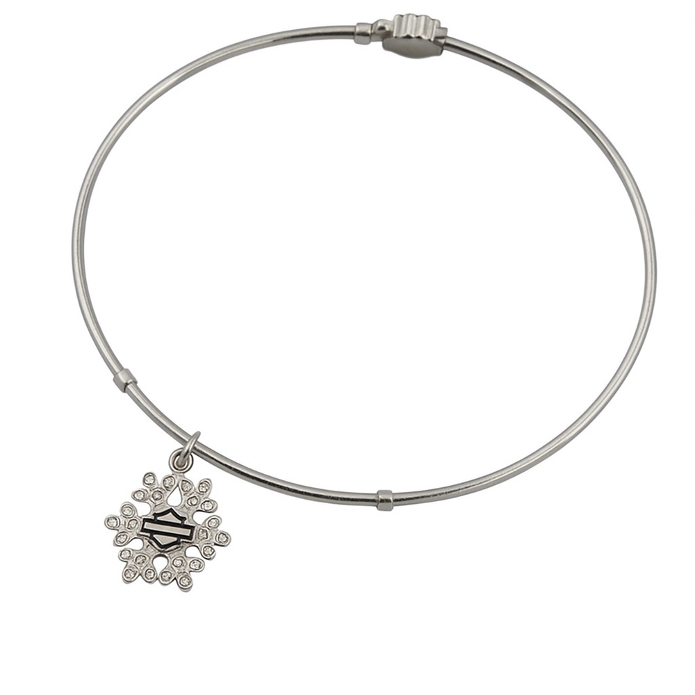 Harley-Davidson Silver Holiday Snowflake Charm Bangle Adjustable Bracelet